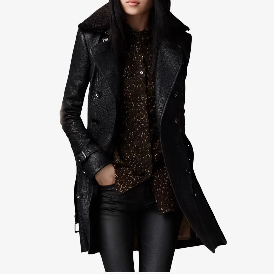 Amara™ | Elegant 3/4 Leather Coat