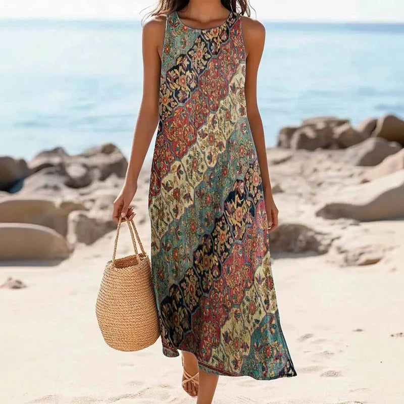 Soleia™ | Boho Patchwork Sleeveless Maxi Dress