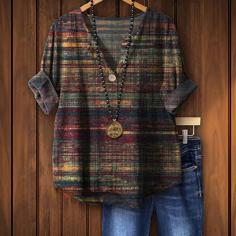 Sierra™ | Earth-Tone V-Neck Linen Blouse