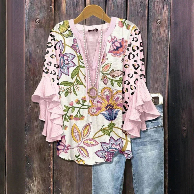 Camellia™ | Floral & Leopard Mixed Blouse