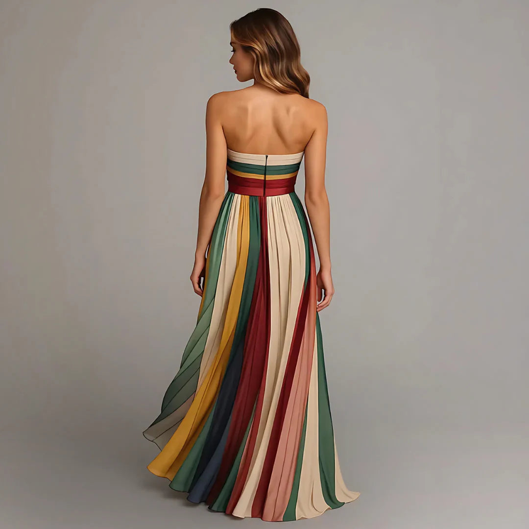 Serenara™ | Strapless Rainbow Pleated Maxi Dress