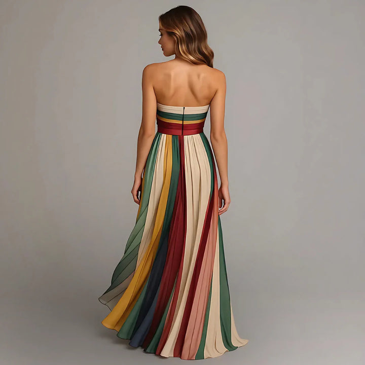 Serenara™ | Strapless Rainbow Pleated Maxi Dress
