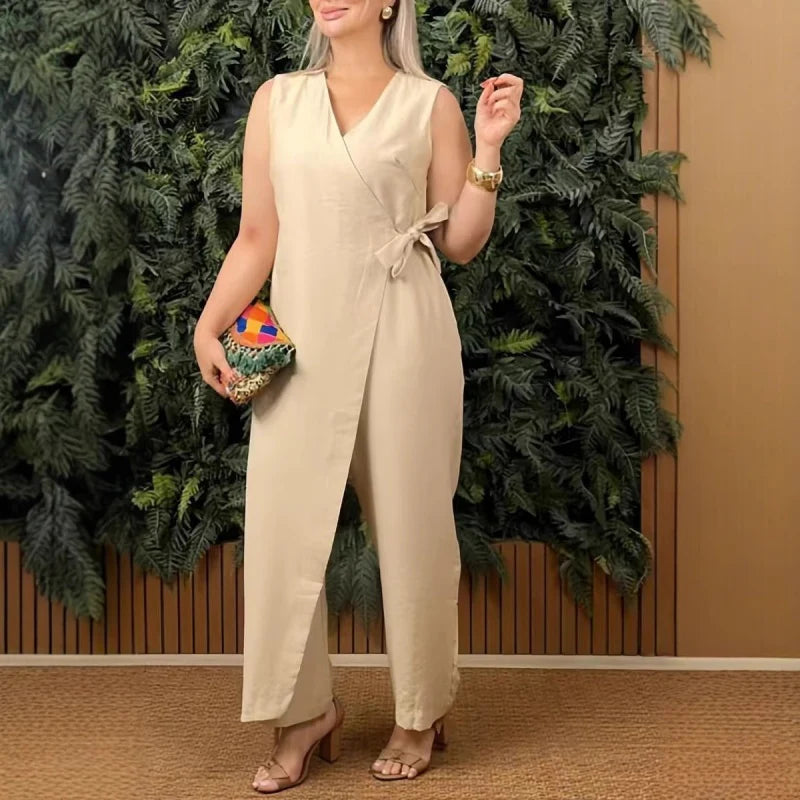 CELINE™ | V-NECK TIE-WAIST JUMPSUIT