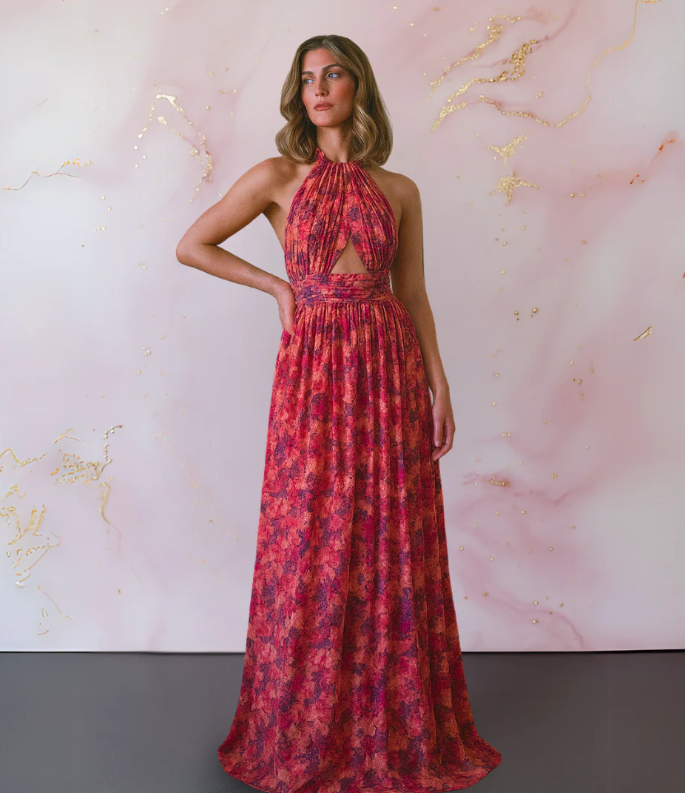 VERA™ | Floral Halter Maxi Dress
