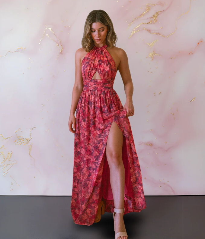 VERA™ | Floral Halter Maxi Dress
