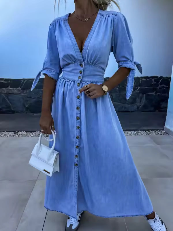 SERAFINA™ – FLOWY V-NECK MIDI DRESS