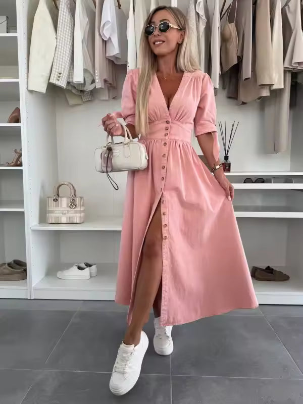 SERAFINA™ – FLOWY V-NECK MIDI DRESS