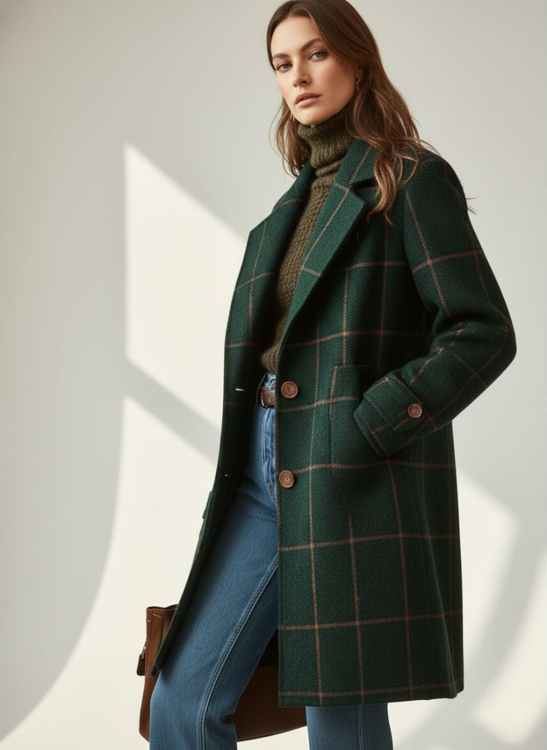Clara™ | Lapel Plaid Tweed Coat