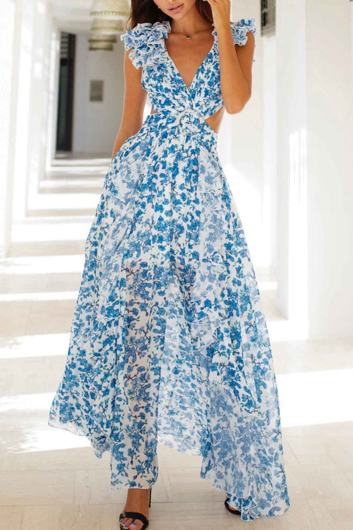 Isadora™ | Ruffle Sleeve Cut-Out Maxi Dress