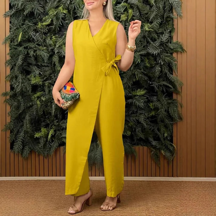 CELINE™ | V-NECK TIE-WAIST JUMPSUIT
