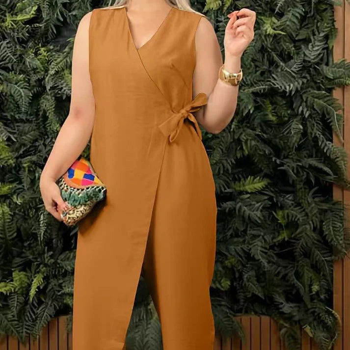 CELINE™ | V-NECK TIE-WAIST JUMPSUIT