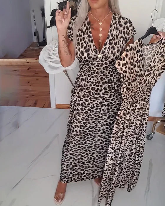 LORELLA™ – ELEGANT LEOPARD PRINT V-NECK DRESS