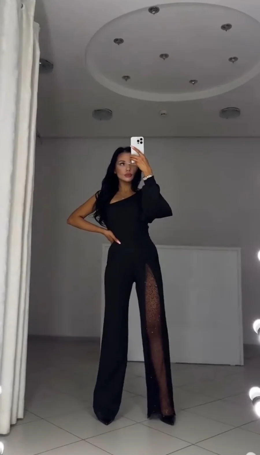 VELINA™ – ONE-SHOULDER SPARKLE JUMPSUIT