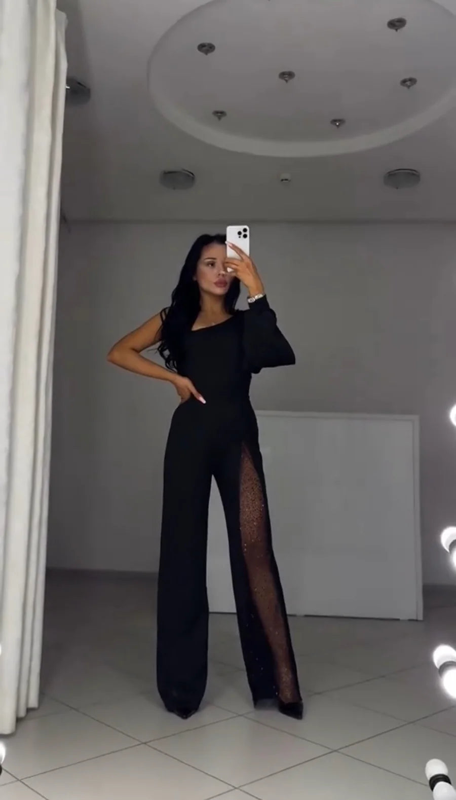 VELINA™ – ONE-SHOULDER SPARKLE JUMPSUIT