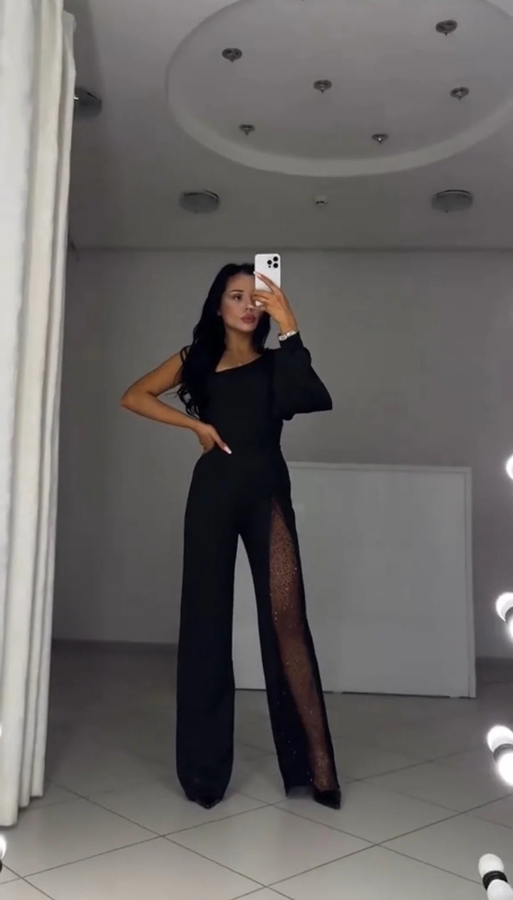 VELINA™ – ONE-SHOULDER SPARKLE JUMPSUIT