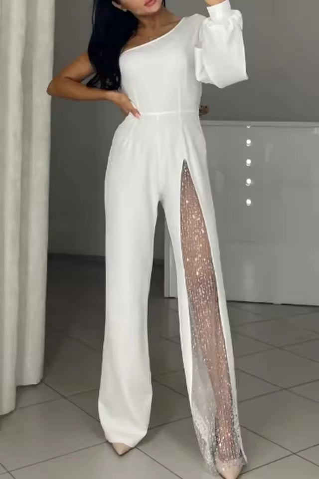 VELINA™ – ONE-SHOULDER SPARKLE JUMPSUIT
