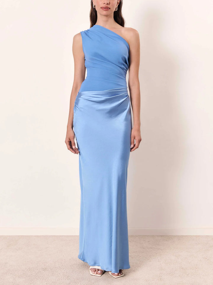 ELANNA™ – ONE-SHOULDER PLEATED MAXI DRESS