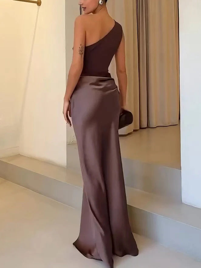 ELANNA™ – ONE-SHOULDER PLEATED MAXI DRESS