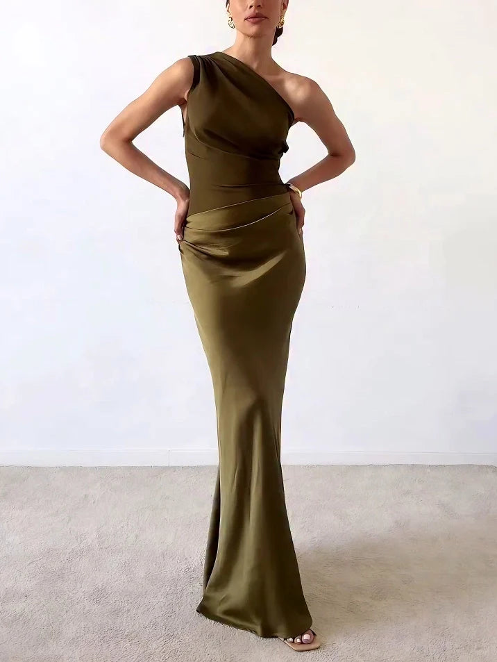 ELANNA™ – ONE-SHOULDER PLEATED MAXI DRESS