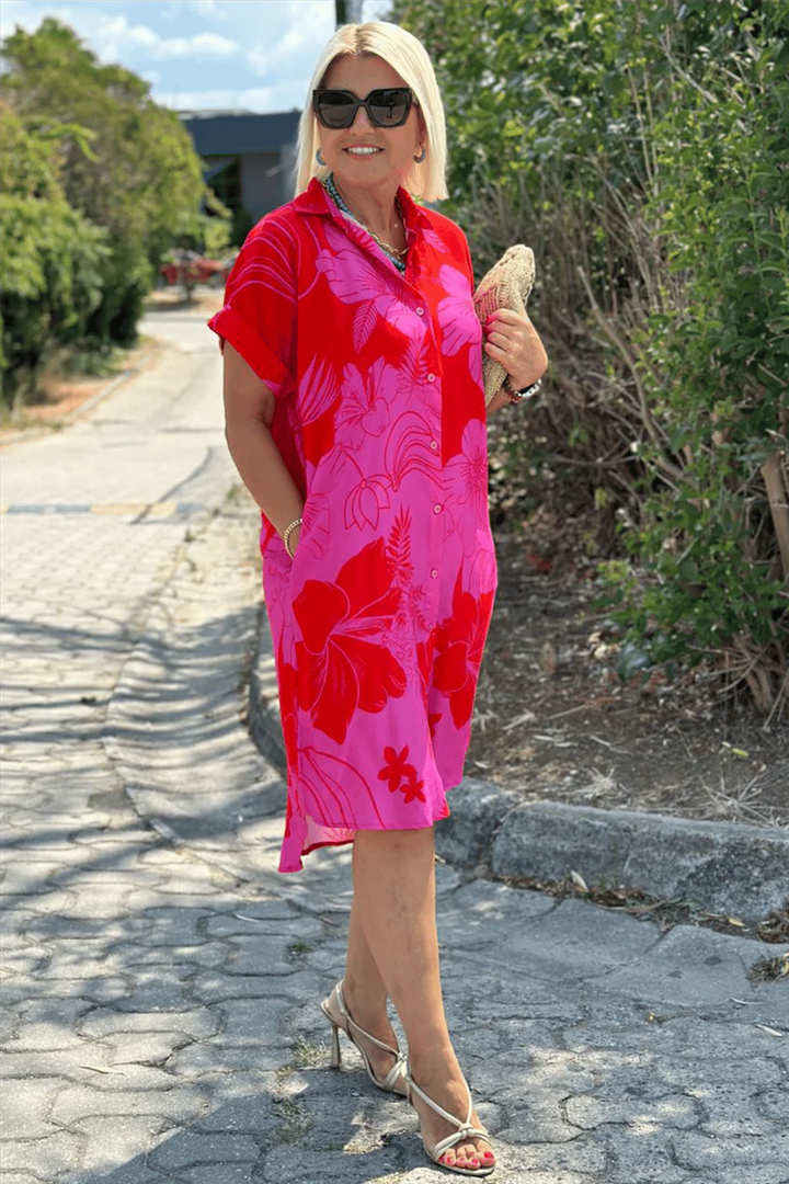 NAOMI™ | Button-Down Floral Shirt Dress